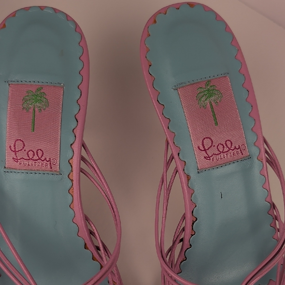 Vintage New Lilly Pulitzer Nicky Pink Strappy Kitten Heel Sandals/Slides/Shoes - Picture 4 of 8